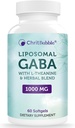 Liposomālā GABA papildina 1000 mg ar L-teanīnu 200 mg, augstu absorbciju, Ashwagandha, Chamomile,Tart Cherry Herbal Papildinājums pieaugušajiem,60 Softgels, ne-GMO, bez glutēna