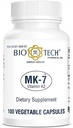 Bio-Tech Pharmacal MK-7 (K2 vitamīns), 100 Dārzeņu kapsulas – Visu dabas papildinājums – Atbalsta Sirds un asinsvadu un kaulu veselība – Nē Piens, Zivis, Gluten, Peanut, Shellfish, ĢMO, Kosher, Halal, & Soy -