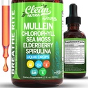 Tīrs Nutra Mullein Pilieni Lungs Organic Hlorophyll Šķidrs Irish Sea Moss, Spirulina, Likorice, Tart Cherry Lobelia, Motherwort & Elderberry Mullein Leaf Extract Tincture Vīrieši papildinājums