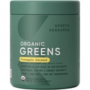 Sports Research® Organic Greens Superfood Powder w/Spirulina, Chlorella, Adaptogens, Fermenti, Probiotikas & 8 VIT Bs for Gut & Mood Support * - Vegan, Cukurs-free & Low-Cal Ananass Coconut 30 Servējumi
