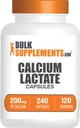 BulkSupplements.com Kalcija laktāta kapsulas - kalcija papildinājums, kalcijs 200mg - kalcija laktāta papildinājums, 2 kapsulas katrā pasniegšanas reizē - 120 dienu iepakojums, 240 kapsulas
