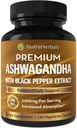 Ashwagandha papildinājums izgatavots ar Premium Ashwaganda Saknes pulveris 1200mg ar melno piparu ekstraktu palielinātai absorbcijai - 120 Vegi kapsulas
