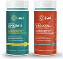 Iwi Omega 3 Essential & Vegikrill Omega 3 Bandle, 30 Servējumi, Vegan Plant-Based Algae Omega 3, Krila un zivju eļļa Alternatīva, Nav zivju pēcgarša
