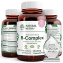 Dabas Nutra B vitamīnu komplekss ar Niacin, Folāts, Thiamin, Biotin, atbalsta nervu sistēmas veselību, veicina vielmaiņas, ādas, acu un matu veselību, Viss pārtikas papildinājums, 120 Veģetārietis kapsulas