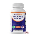 Vitamatiskā Folijskābe, vitamīns B12 & B6 – 180 Ātri izšķīdina tabletes Sirds veselība, enerģijas ražošana un sarkano asins šūnu atbalsts