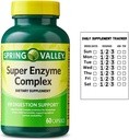 Spring Valley Super Enzyme Complex Diētiskā Papildinājums Gremošanas Atbalstam, 60 Kapsulas + Dienas Papildinājums Tracker Uzlīme