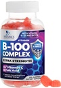 B komplekss papildinājums Gumijas ar C vitamīnu un folijskābi, Extra Strength Super B vitamīns Gummy ar Niacin, B6, Folic Acid, B12, Biotin, Dabas enerģijas Imūnās atbalsta bagātinātāji - 120 Gumijas