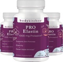 Ķermeņa virtuve Pro-Elastin 1000 mg Elastin papildinājums, samazināt pazīmes novecošanās, uzlabota ādas veselība, stingrība un elasticitāte, mazāk grumbiņas, veggie vāciņi (3. iepakojums)