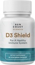 Sun Coast Science Science Sciences D3 Shield - D3 vitamīns 5000 Imūnsupportam un kaulu veselībai 60 Veģetārās kapsulas K2 ar 180 mg kalcija karbonāta Maksimālā absorbcija