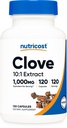 Nutricost Clove 10:1 Ekstrakts 1000mg Ekvivalents Per Serving, 120 Kapsulas - Vegāns, bez ĢMO, bez lipekļa