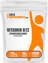 BulkSupplements.com Vitamīns B12 Pulveris - kā Cyanocobalamin, vitamīns B Papildinājums, vitamīns B12 200 μg - Essential Vitamine, bez lipekļa, 20mg uz vienu Pasniedz, 50g (1,8 oz) (1. iepakojumā)