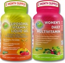 Imūnsupporta bundle – Liposomālais vitamīns C 1100mg Šķidrais gels Kapsulas ar organisko Acerola Cherry un Vegan sieviešu dienas multivitamīnu ar dzelzi – ne-GMO, tīrs ikdienas labsajūta atbalsts