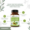 Green Papaya kapsulas 4X stiprums, Organic Papaya Leaf un augļu ekstrakts Trombocītiem, Gremošanas veselība, Fermenti, Probiotikas, Antioksidanti – 600 mg, 60 kapsulas, gadījums 12 – Augu labsajūta