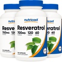 Nutricost Resveratrol 700mg; 120 Dārzeņu kapsulas - 50% Trans-Resveratrol (3 pudeles)