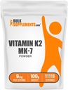BulkSupplements.com K2 vitamīns Pulveris - K2 vitamīns MK-7, kā Menahinona pulveris - K2 Vitamīna papildinājums labsajūtai, bez lipekļa, 9mg uz vienu Kalpo, 100g (3.5 oz) (iepakojums no 1)