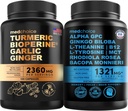 MEDCHOICE Turmeric & Ginger (120ct) un Nootropic Brain (60ct) papildinājums Bundle - Wellness Duo Locītavu, Gremošanas, Smadzenes, & Mood Support - Vegan, Non-GMO, Gluten-Free