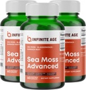 Bezgalīgs vecums 3 Pack of 1250mg Sea Moss Advanced Superfood Capsules, 180 Count - High-Potency, Vegan, Made in The USA - Irish Seamoss, Bladderwrack, Burdock Root - Kopumā veselība, imunitāte Atbalsts