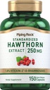 Piping Rock Hawthorn Berry Capsules - 250mg - 150 Tabletes - Ārstniecības augu ekstrakta papildinājums - Ne-GMO, bez lipekļa