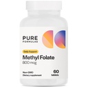 PureFormulas Methylfolate 800 mcg – aktīvās B9 (5-MTHF) sirds un asinsvadu, nervu un garastāvokļa veselībai, ne- GMO Veģetārās tabletes, 60 Skaits