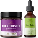 HERBAMAMA Piena un aknu atbalsta komplekss Komplekts - Piena paka Gumijas un aknas Detox šķidruma komplekss 4 fl oz - Vegan, ne-GMO, bez alkohola - 2 iepakojums