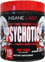 Insane Labz Psychotic, augsts stimulants pirms Workut pulveris, Galējā Lasting Enerģija, Fokuss un izturība ar Beta Alanine, kreatīnmonohidrāts, DMAE, 15 Srvgs, augļu pūderis