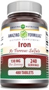 Apbrīnojami Formulas Dzelzs kā dzelzs sulfātu papildinājums - 65 Mg tabletes - Non-GMO -- bez lipekļa - Ražots ASV (480 Skaits)