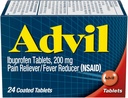 Advilas sāpes, kas izzūd, un drudzis, samazinātājs, Ibuprofēns 200 mg sāpju mazināšanai - 24 apvalkotās tabletes