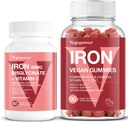 Vegan Iron Gummies Strawberry Plus Iron Bisglicinate 30MG ) Vegāns Dzelzs Papildinājums asins veselībai un ikdienas enerģijai pieaugušajiem un bērniem - 90 Count+60 Count