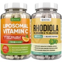 DACHA Premium Imūnās un fokusa uzlabošanas paka - Liposomālais C vitamīns un Rhodiola, Ultimate Mood, Imūns, Mind Health Support, Ultra Absorb Combo ar spēcīgu Ascorbil Palmitate & Bioperine