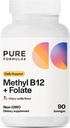 PureFormulas Metil B12 + Folāta papildinājums, 1000 μg metilēta B12 papildinājums, 665 μg folāta, ķiršu Vanilla Flavor, metilēts B vitamīns 12 - ne-GMO, 90 Lozenges