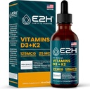 E2H Vitamīnu D3 & K2 papildinājums imūnās sistēmas atbalstam - šķidrais vitamīns D3 5000 SV - ražots ASV - Ne-GMO, Vegan - 120 Servējumi