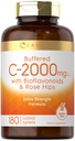 Carlyle Bufered vitamīns C - 2000mg - 180 Caplets - ar Bioflavonoids un Rose HIPS - Veģetārietis, nav GMO, un lipekļa bezmaksas papildinājums