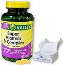 Super vitamīns B Complex Spring Valley- Tabletes 250 Skaits B6 B12 C tiamīna biotīna folāta pantotēnskābe un riboflavīns, Boxed by Fusion Shop veikals