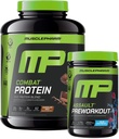 Muskuļu Pharm Combat 4lb Šokolādes proteīns un muskulisPharm Assault Blue Aveņu Pre-Workout