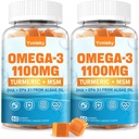 Vegan Omega 3 papildinājums Gumijas 1100m pieaugušajiem - DHA 680mg & EPA 340mg ar Turmeric, MSM, C vitamīns, E, D3, Cinka - Aļģu zivju eļļa alternatīva