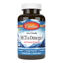 Carlson - MCT & Omega-3, kokosriekstu eļļa, kaprilskābes, EPA un DHA, enerģijas ražošana, tauku vielmaiņa un smadzeņu veselība, 60 softgels