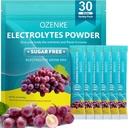 Elektrolītu pulvera paketes, 30 Stieņi Hidratācijas paketes Bezcukura, Elektrolītu dzērieni Mix Portatīvie Elektrolītu paketes ātrai hidrācijai, 0 Cukurs & 0 Calorie, Vīnogu Flavor