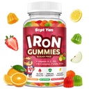 Dzelzs papildinājums Gumijas bērniem, bērniem Multivitamīni ar dzelzi - B vitamīna komplekss, C, D3, kalcijs, folāts, cinks, FOS asins konstruktoram un enerģijas atbalstam, dzelzs deficīts, vegans, salikts augļu uzlējums,60 sn