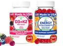 Lunakai ASV Ražots D3+K2 ar kalciju un enerģiju B12 Gumijas paka – Vegan, ne-GMO – 60 Gumijas Katrs