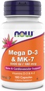 Tagad papildinājumi, Mega D- 3 & MK- 7, 5000 SV / 180 μg, Kaulu un sirds un asinsvadu atbalsts*, vitamīni K- 3 & K- 2, 180 kapsulas