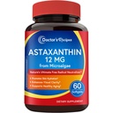 Ārsta receptes Astaksantīns 12 mg no svaigiem mikroaļģēm, maksimālais stiprums, bez lipekļa, ne-GMO, atbalsts ādai, acīm, kaulu un imūnās sistēmas veselībai, 60 softgeli