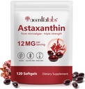 AIQIUSHA Astaksantīna piedevas 12mg ar kokosriekstu eļļu, 120 Softgels, 4 Mēnešu Piedāvājums; Trīskāršs stiprums Dabīgs astaksantīns no mikroaļģēm; Ne-GMO; Bez glutēna un sojas
