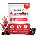 Astaksantīna piedevas, Premium astaksantīns 12mg Antioksidants ar antioksidantu aktivitāti, atbalsta aci, locītavu, imunitāti, ādas veselību, iekšējo cirkulāciju, 1Iepakojums (120 softgeli), ne-GMO un nav lipekļa