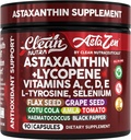 Tīrs Nutra Astaksantīns 12 mg Lycopene Papildinājums ar vitamīnu A C D3 E, L-tirozīnu, selēnu, flax, vīnogu sēklām, Gotu Kola, Amla, melnajiem pipariem, 90 kompleksās veggie kapsulas