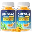 Omega-3 Gumijas Papildinājums pieaugušajiem 40+: 1280mg Vegan Omega3 Taukskābes DHA EPA ar vitamīnu D3 K2 Cinka Turmeric vispārējam veselības atbalstam - Zivju eļļa Alternatīva sievietēm vīriešiem(120Count)