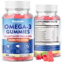 Vegan Omega-3 Gumies1000mg pieaugušajiem - bezcukura papildinājums ar 400mg DHA & 600mg EPA, vitamīni A, C, E un Cinka - 60 Skaits