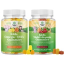 Kids DHA Omega 3 Gumijas - Taukskābes Omega 3 6 9 smadzenēm, imūnās stiprības un redzes un augu bāzes Kids Multivitamīnu Gumijas ar vitamīniem A C D3 E B un cinks imunitātes atbalstam