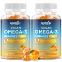 2 Iepakojums Vegan Omega 3 Gummies 1000MG Aļģu eļļa Omega 3 Papildinājums pieaugušajiem ar Algae DHA 600mg & EPA 300mg Zivju eļļa Alternatīva - acu un imūnās veselības, Orange Flavor, 120 Count
