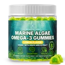 Marine Algae Omega 3 Gumijas ar 3400mg+ ; DHA/EPA/ALA, 20:1 Vīnogu sēklu ekstrakts, C vitamīns un folāts; Sirds, smadzenes un āda; augu bāzes, bezcukura, 60 Ct