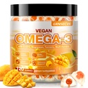 Vegan Omega 3 Gumijas - Zivju eļļa Omega 3 Papildinājumi Alternatīva pieaugušajiem - Aļģes DHA 600mg & EPA 400mg, vitamīns D3 K2 - Nav zivju garša - smadzenēm, acīm, imūns atbalsts - bez cukura,120 grāfs